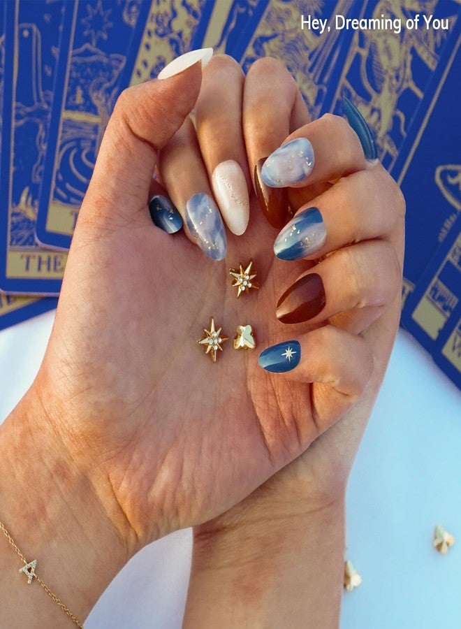 Heyhae Semi Cured Gel Nail Strips | No LED Lamp Needed | Marble, Blue, Spring | Easy Apply & Remove, Salon Quality | Includes 28 Strips, 1 Prep Pads, Nail File & Wooden Stick - Hey, Dreaming of You - Image 2